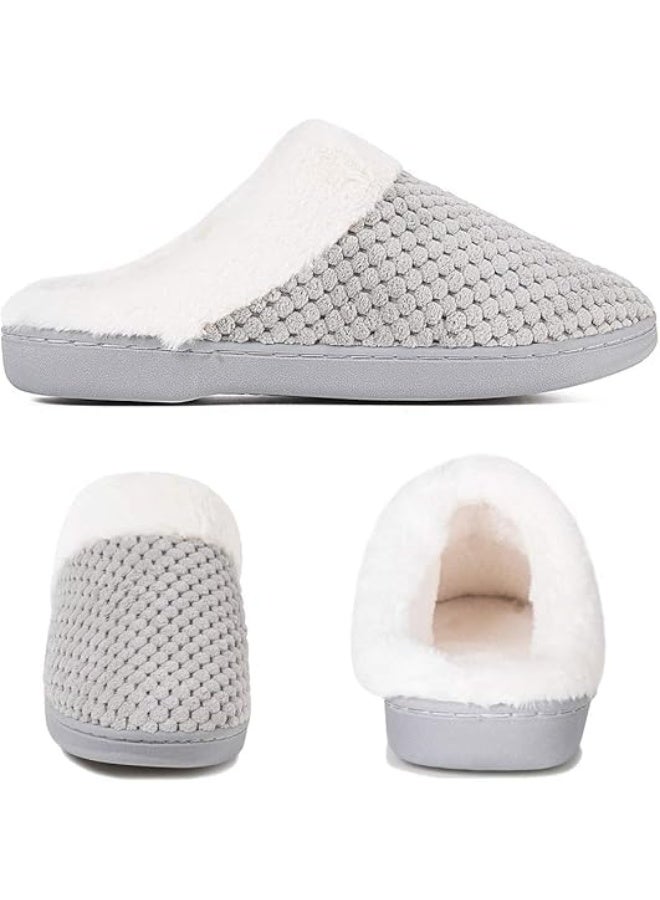 SYOSI Warm Knit Slippers for Women, Cozy House Slippers with Memory Foam, Indoor and Outdoor Non-slip Soles, Comfy Wool-Like Lined Chenille Slipper for Home, Bedroom, Lounge, Grey (40-41) - Image 4